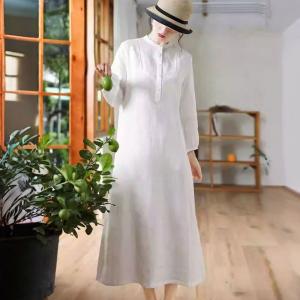 White Loose Linen Cozy Meditation Dress