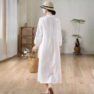 White Loose Linen Cozy Meditation Dress