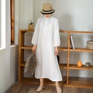 White Loose Linen Cozy Meditation Dress
