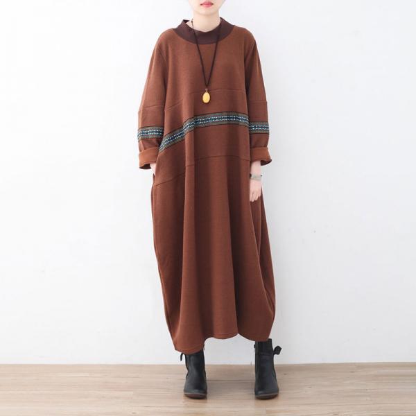 Mock Neck Plus Size Ethnic Knit Caftan Dress