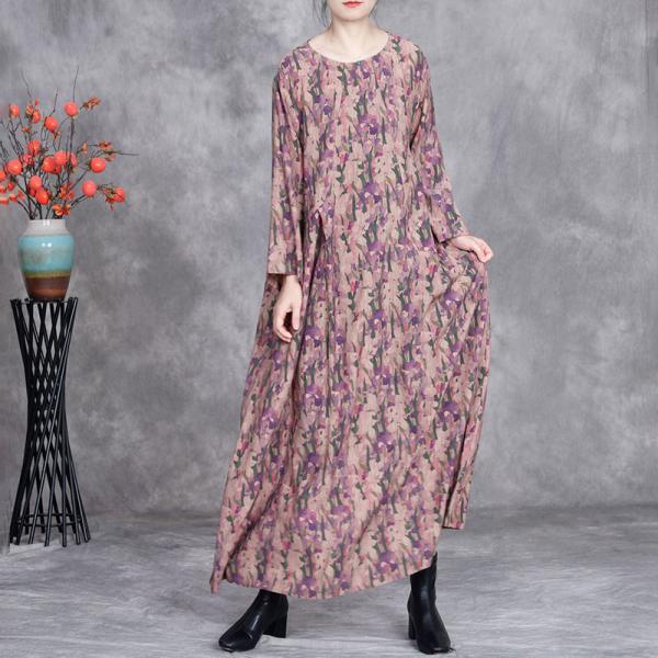Purple Flowers Silky Loose Spring Dress