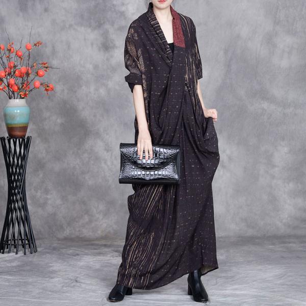 Oversized Patchwork Silky Maxi Front Cross Dress