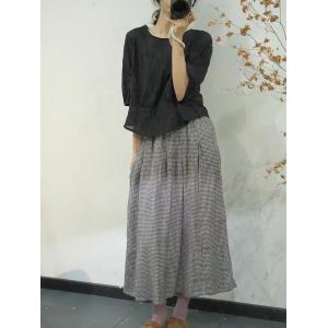 Small Red Plaid Skirt Drawstring Waist Cotton Maxi Skirt