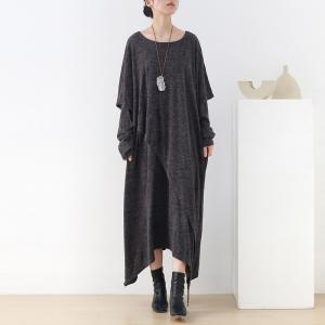 Asymmetrical Layering Cotton Knit Maxi Dress