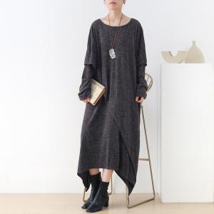 Asymmetrical Layering Cotton Knit Maxi Dress