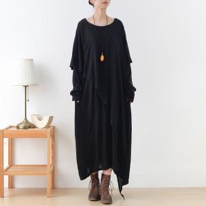 Asymmetrical Layering Cotton Knit Maxi Dress