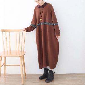Mock Neck Plus Size Ethnic Knit Caftan Dress
