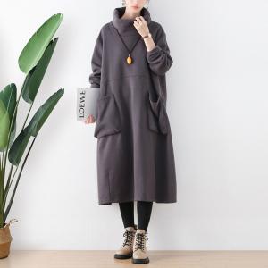 Front Pocket Large Midi Turtleneck Sweatshirt Dress