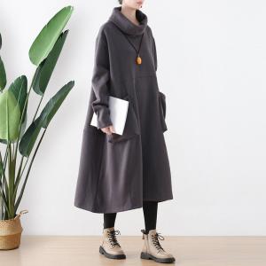 Front Pocket Large Midi Turtleneck Sweatshirt Dress