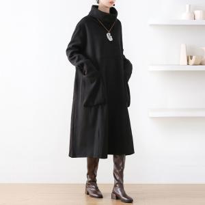 Front Pocket Large Midi Turtleneck Sweatshirt Dress