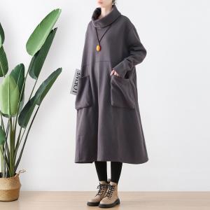 Front Pocket Large Midi Turtleneck Sweatshirt Dress