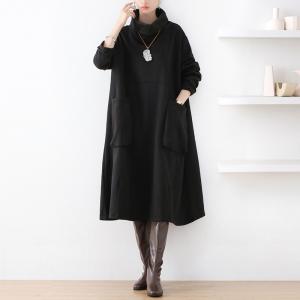 Front Pocket Large Midi Turtleneck Sweatshirt Dress
