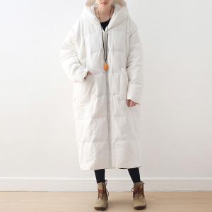 Front Zip Hooded White Duck Down Puffer Coat