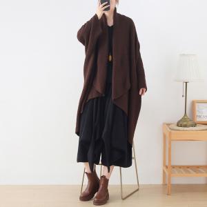 Bat Sleeves Knitted Dark Coffee Waterfall Cardigan