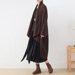 Bat Sleeves Knitted Dark Coffee Waterfall Cardigan