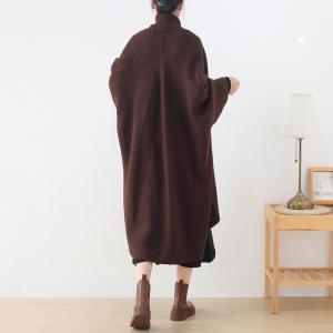 Bat Sleeves Knitted Dark Coffee Waterfall Cardigan