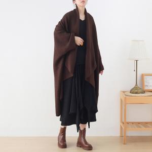 Bat Sleeves Knitted Dark Coffee Waterfall Cardigan