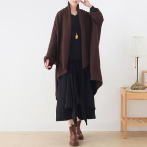 Bat Sleeves Knitted Dark Coffee Waterfall Cardigan