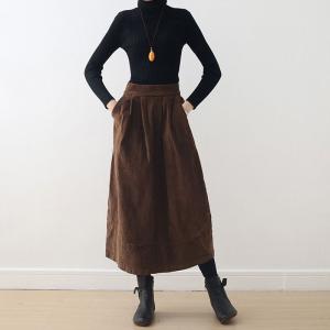 High Waist Coffee Corduroy Balloon Skirt