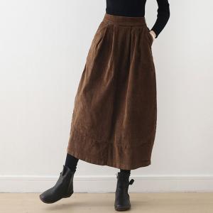 High Waist Coffee Corduroy Balloon Skirt