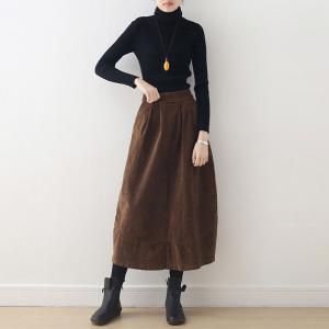 High Waist Coffee Corduroy Balloon Skirt