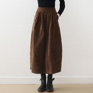 High Waist Coffee Corduroy Balloon Skirt