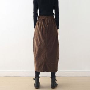 High Waist Coffee Corduroy Balloon Skirt