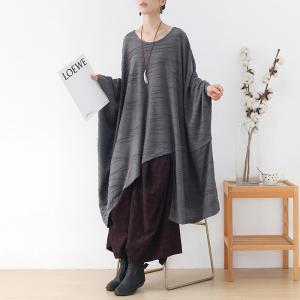 Large Size Bat Sleeves Cotton Asymmetrical Pleated Tunic