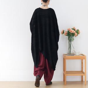 Large Size Bat Sleeves Cotton Asymmetrical Pleated Tunic