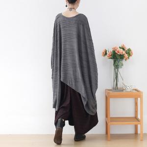 Large Size Bat Sleeves Cotton Asymmetrical Pleated Tunic