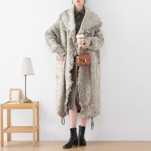 Wool Blend Oversized Fringed Long Coatigan