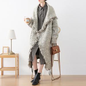 Wool Blend Oversized Fringed Long Coatigan