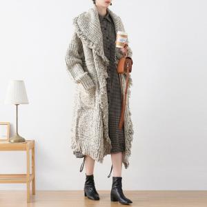 Wool Blend Oversized Fringed Long Coatigan