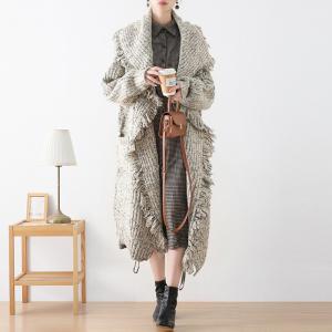 Wool Blend Oversized Fringed Long Coatigan
