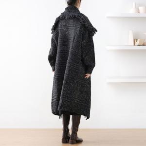 Wool Blend Oversized Fringed Long Coatigan
