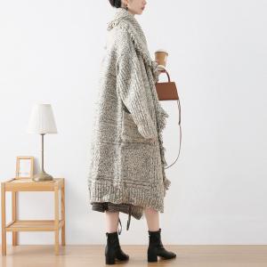 Wool Blend Oversized Fringed Long Coatigan