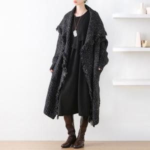 Wool Blend Oversized Fringed Long Coatigan