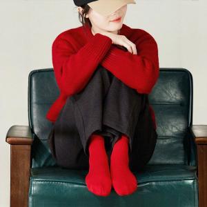 Christmas New Year Red Cotton Cotton Cozy Midi Socks