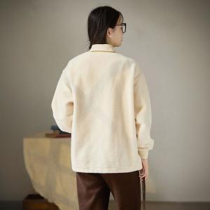 Oversized Beige Fleeced Hoodeless Pullover