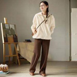 Oversized Beige Fleeced Hoodeless Pullover
