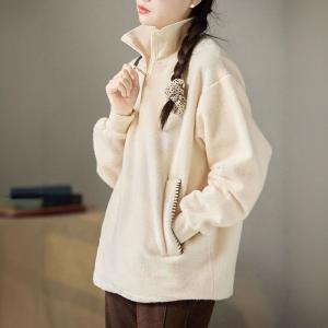 Oversized Beige Fleeced Hoodeless Pullover