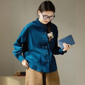 Double Breasted Peacock Blue Corduroy Shirt