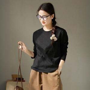 Black Crew Neck Cotton T-shirt for Women