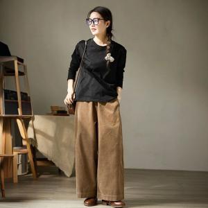 Black Crew Neck Cotton T-shirt for Women