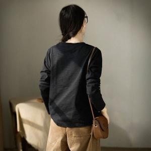 Black Crew Neck Cotton T-shirt for Women