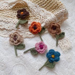 Handcrafted 3D Embroidered Knitted Flower Leaf Brooch Pin
