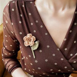 Handcrafted 3D Embroidered Knitted Flower Leaf Brooch Pin