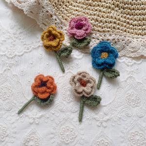 Handcrafted 3D Embroidered Knitted Flower Leaf Brooch Pin