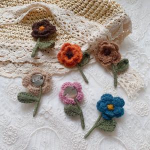 Handcrafted 3D Embroidered Knitted Flower Leaf Brooch Pin