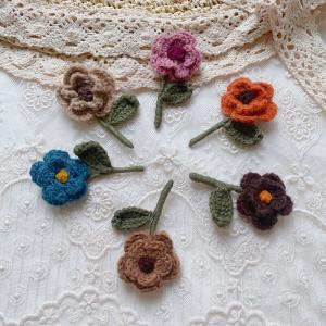 Handcrafted 3D Embroidered Knitted Flower Leaf Brooch Pin